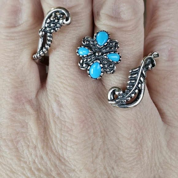 Authentic Carolyn Pollack Sleeping Beauty Turquoise Two Finger Ring 925 Sz 8/9 - Picture 5 of 6